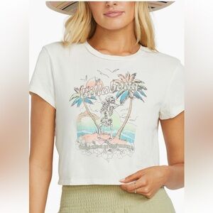 Billabong Cream Tropic Break Graphic Crop Top - size medium